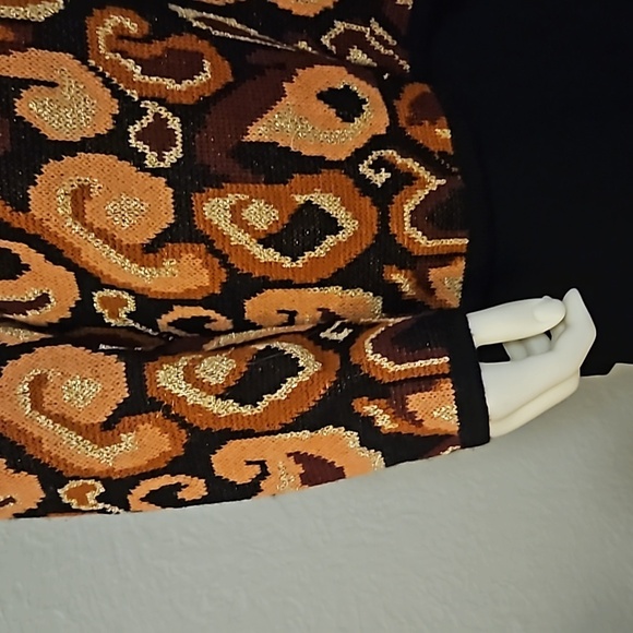 VTG ELEANOR P BRENNER 1980s New Wool Abstract Metallic V-Neck Sweater - Picture 5 of 8